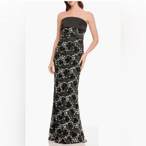 New Dress the Population- Shay Beaded Floral Strapless Black Dress - Size XS